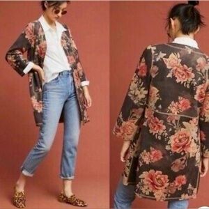 Anthropologie Solitaire Floral Faux Suede Jacket